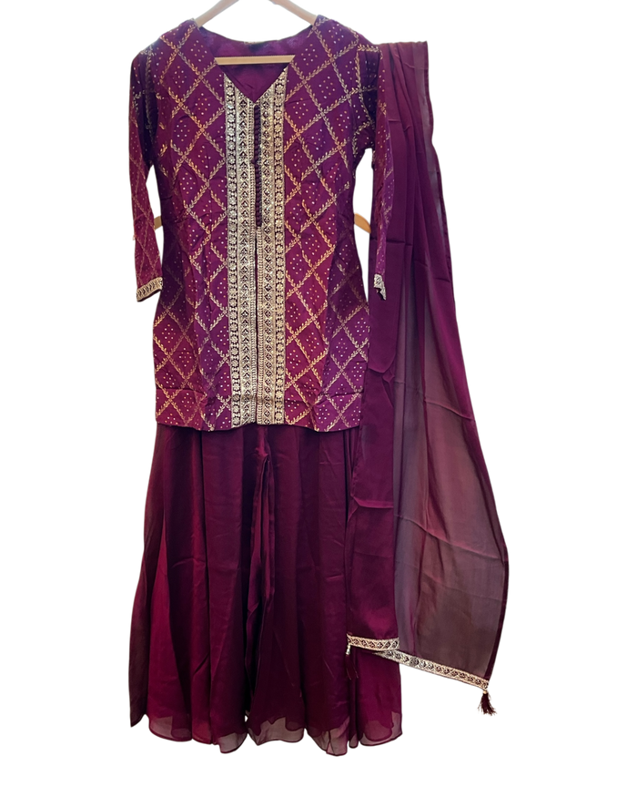 UK 12 / 38" - Wine - Ladies Sharara / Palazzo Trousers Suit - UK Stock - Sangeet / Henna / Weddings - OC21185 VJ