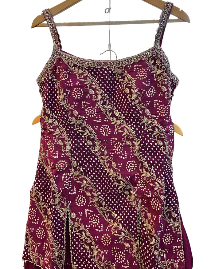 UK 12 / 38" - Wine - Ladies Sharara / Palazzo Trousers Suit - UK Stock - Sangeet / Henna / Weddings - DIL9427 JY