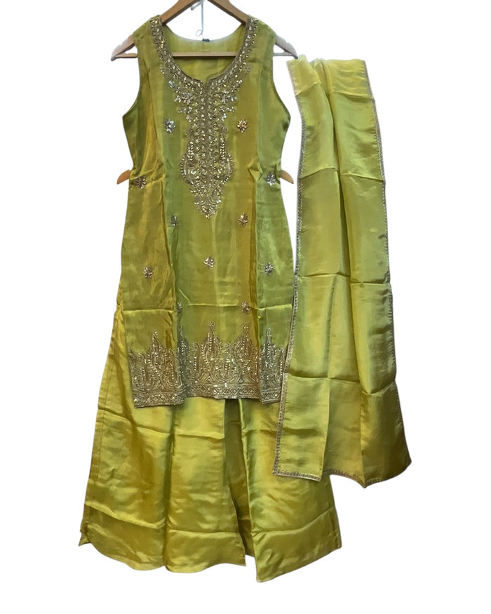 UK 12 / 38" - Yellow - Ladies Sharara / Palazzo Trousers Suit - UK Stock - Sangeet / Henna / Weddings - DIL2740 TT