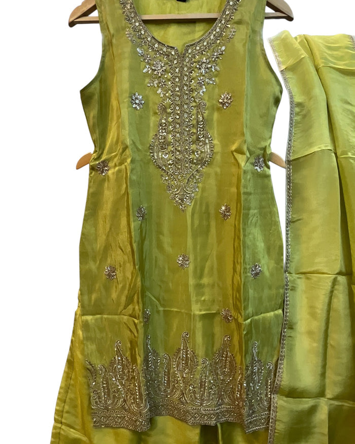 UK 12 / 38" - Yellow - Ladies Sharara / Palazzo Trousers Suit - UK Stock - Sangeet / Henna / Weddings - DIL2740 TT