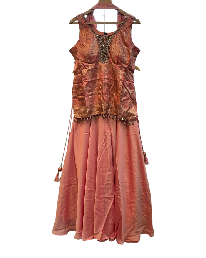UK 14 / 40" - Coral Pink - Ladies Sharara / Palazzo Trousers Suit - UK Stock - Sangeet / Henna / Weddings - DIL86058 TP