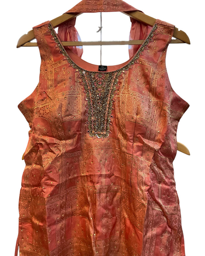 UK 14 / 40" - Coral Pink - Ladies Sharara / Palazzo Trousers Suit - UK Stock - Sangeet / Henna / Weddings - DIL86058 TP