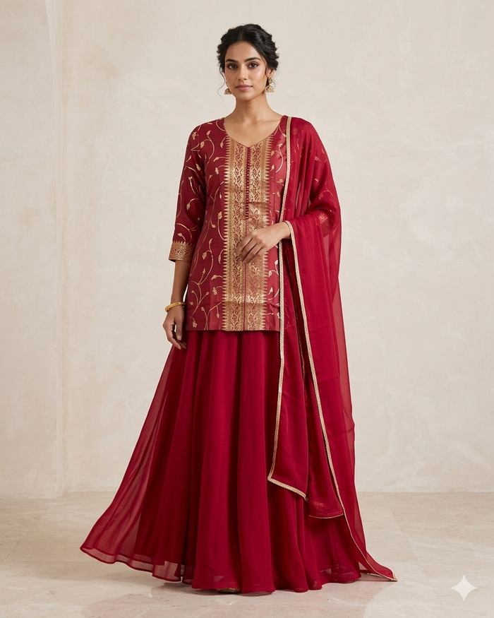 UK 14 / 40" - Magenta / Fuchsia - Ladies Sharara / Palazzo Trousers Suit - UK Stock - Sangeet / Henna / Weddings - DIL29006 VP