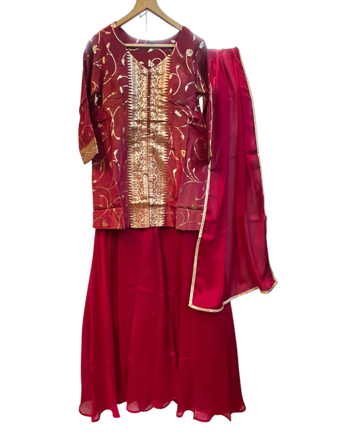 UK 14 / 40" - Magenta / Fuchsia - Ladies Sharara / Palazzo Trousers Suit - UK Stock - Sangeet / Henna / Weddings - DIL29006 VP