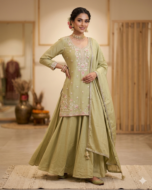 UK 14 / 40" - Mint Green - Mid length - Ladies Sharara / Palazzo Trousers Suit - UK Stock - Sangeet / Henna / Weddings - HEL6492 TK