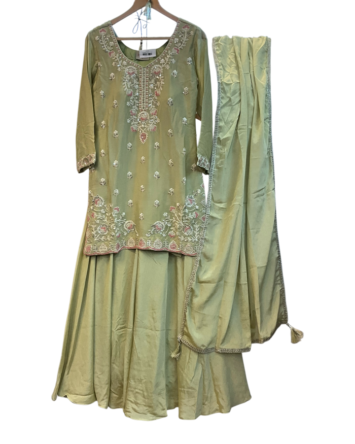 UK 14 / 40" - Mint Green - Mid length - Ladies Sharara / Palazzo Trousers Suit - UK Stock - Sangeet / Henna / Weddings - HEL6492 TK