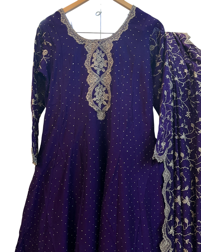 UK 14 / 40" - Purple - Crepe Ladies Anarakali Trousers Suit - Sangeet / Henna / Temple - OC16117 JY