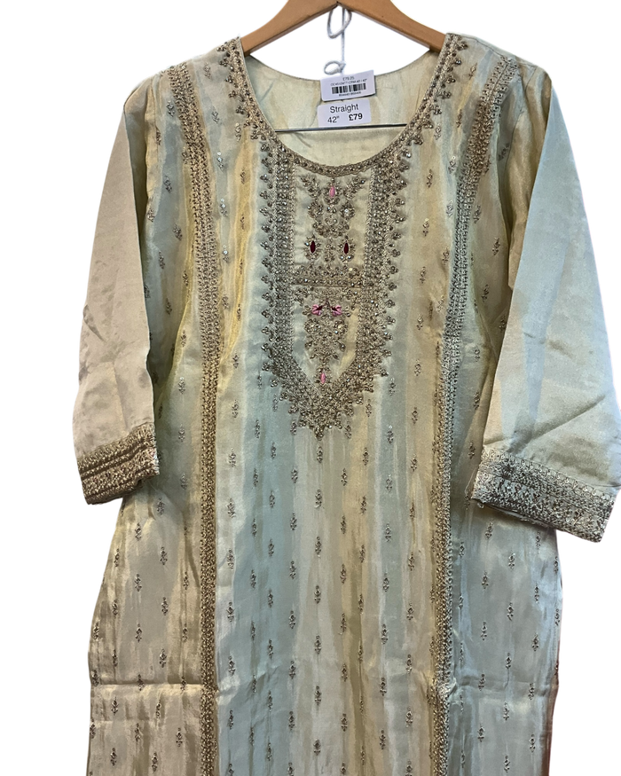 UK 16 / 42" - Cream - Silky Ladies Trousers Suit - Sangeet / Henna / Temple - OC45124 TT