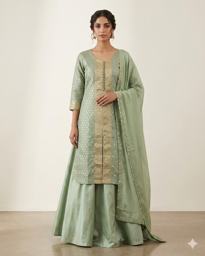 UK 16 / 42" - Mint Green - Ladies Sharara / Palazzo Trousers Suit - UK Stock - Sangeet / Henna / Weddings - OC21195 VA
