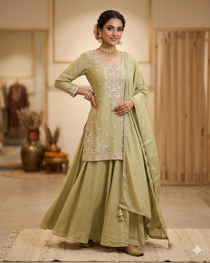 UK 16 / 42" - Mint Green - Mid length - Ladies Sharara / Palazzo Trousers Suit - UK Stock - Sangeet / Henna / Weddings - HEL6492 TK