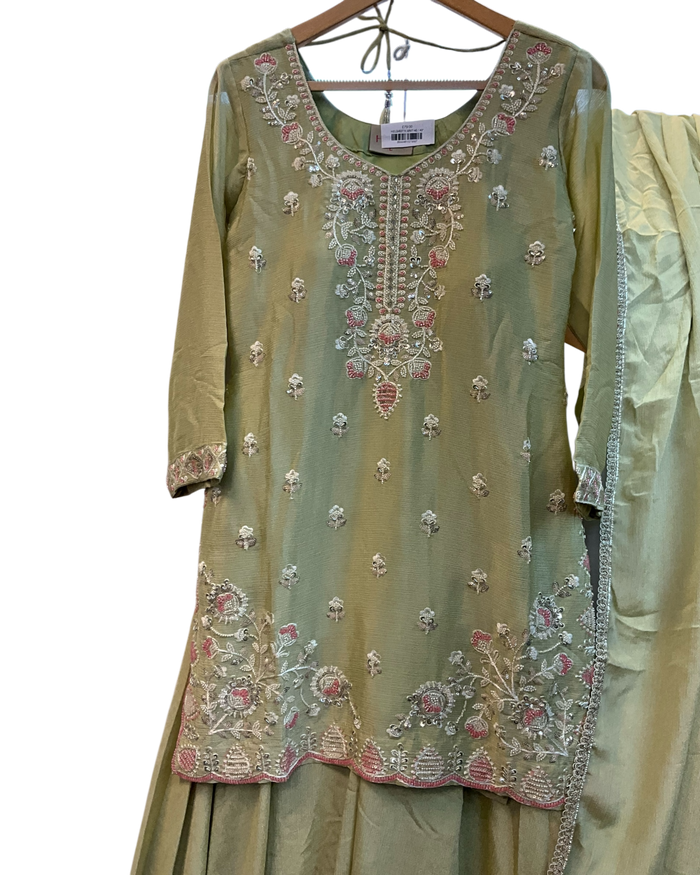 UK 16 / 42" - Mint Green - Mid length - Ladies Sharara / Palazzo Trousers Suit - UK Stock - Sangeet / Henna / Weddings - HEL6492 TK