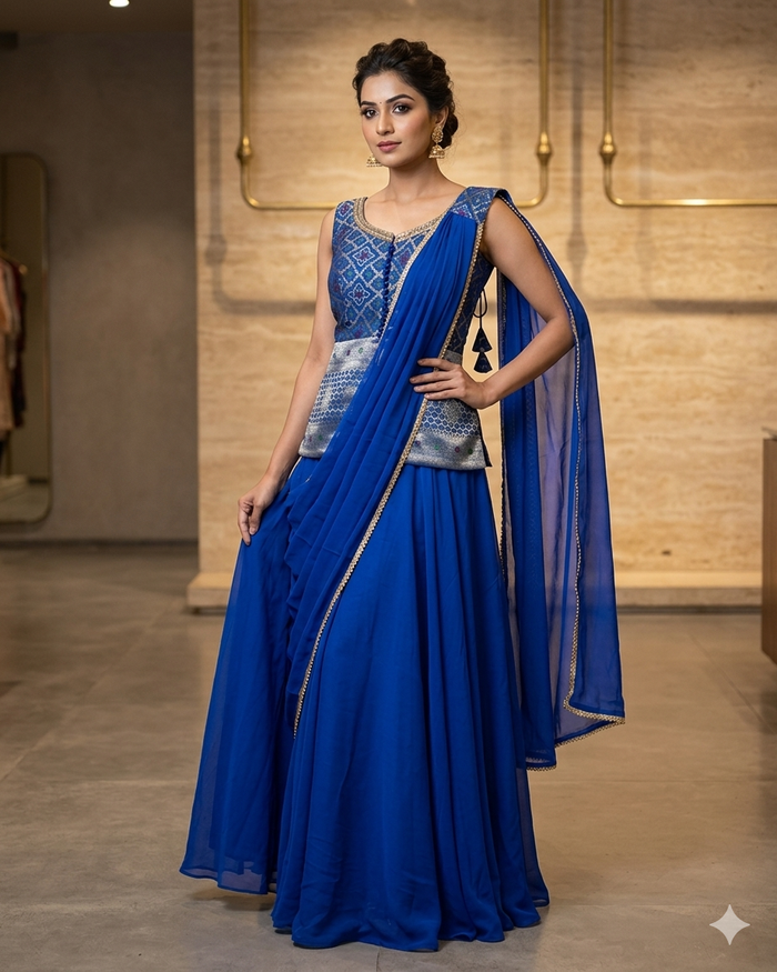 UK 16 / 42" - Royal Blue - Mid length - Ladies Sharara / Palazzo Trousers Suit - UK Stock - Sangeet / Henna / Weddings - HEL25321 VA