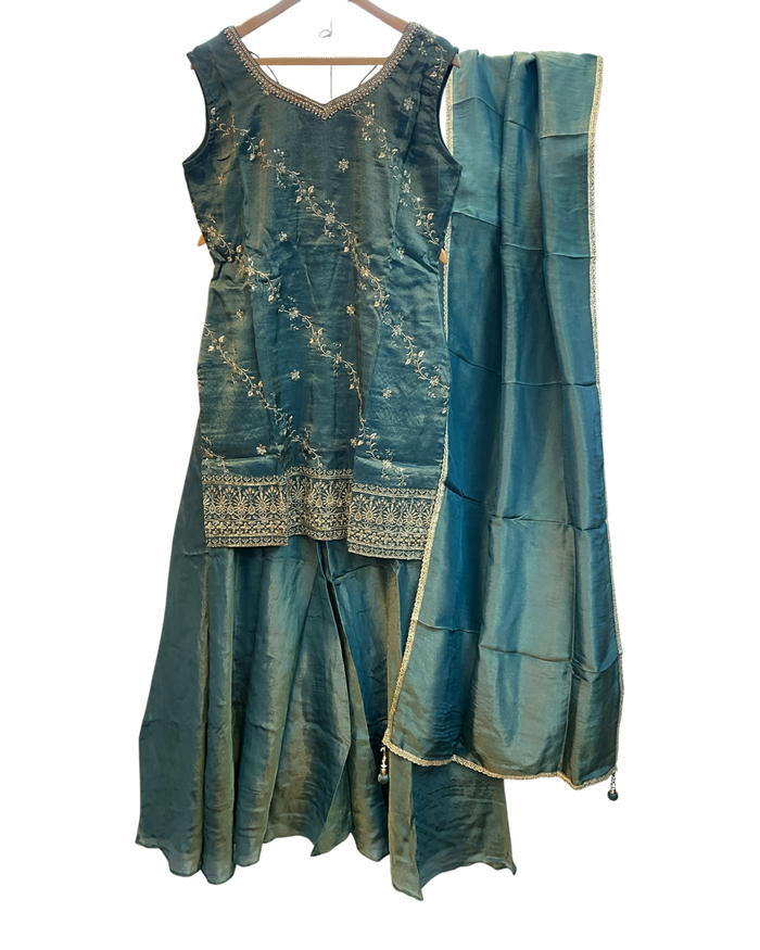 UK 16 / 42" - Teal Green - Ladies Sharara / Palazzo Trousers Suit - UK Stock - Sangeet / Henna / Weddings - OC7302 VC