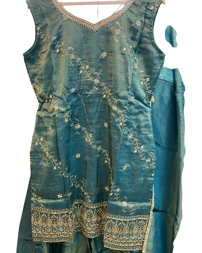 UK 16 / 42" - Teal Green - Ladies Sharara / Palazzo Trousers Suit - UK Stock - Sangeet / Henna / Weddings - OC7302 VC