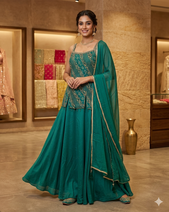 UK 16 / 42" - Turquoise - Ladies Sharara / Palazzo Trousers Suit - UK Stock - Sangeet / Henna / Weddings - DIL9427 JY