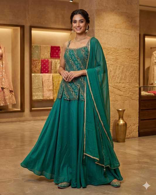 UK 16 / 42" - Turquoise - Ladies Sharara / Palazzo Trousers Suit - UK Stock - Sangeet / Henna / Weddings - DIL9427 JY