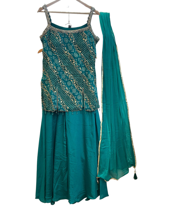 UK 16 / 42" - Turquoise - Ladies Sharara / Palazzo Trousers Suit - UK Stock - Sangeet / Henna / Weddings - DIL9427 JY