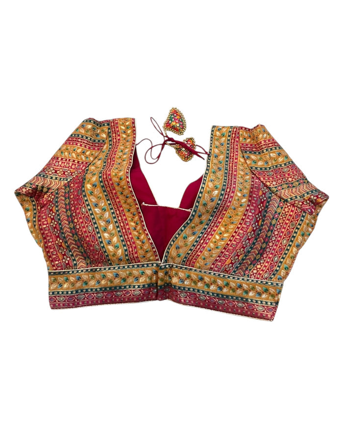 UK 16 (42 Bust) Multi Coloured - Banarasi Brocade Saree / Lehenga blouse - Can be let out to size 18  - B227 01KP25