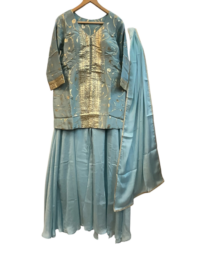 UK 18 / 44" - Sky Blue - Ladies Sharara / Palazzo Trousers Suit - UK Stock - Sangeet / Henna / Weddings - DIL29006 VP