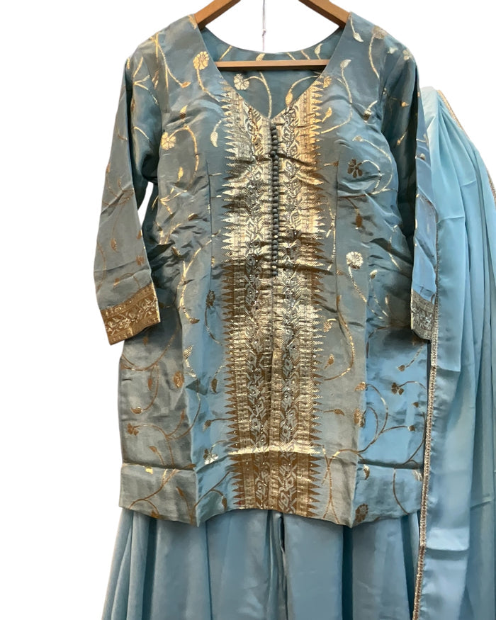 UK 18 / 44" - Sky Blue - Ladies Sharara / Palazzo Trousers Suit - UK Stock - Sangeet / Henna / Weddings - DIL29006 VP