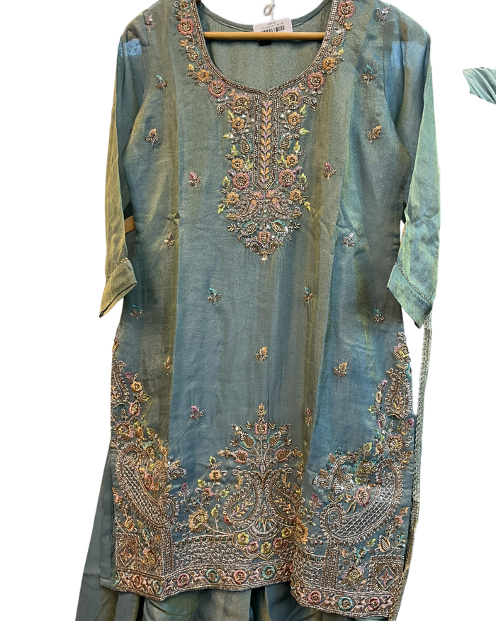 UK 18 / 44" - Sky Blue - Ladies Sharara / Palazzo Trousers Suit - UK Stock - Sangeet / Henna / Weddings - HEL23927 TP