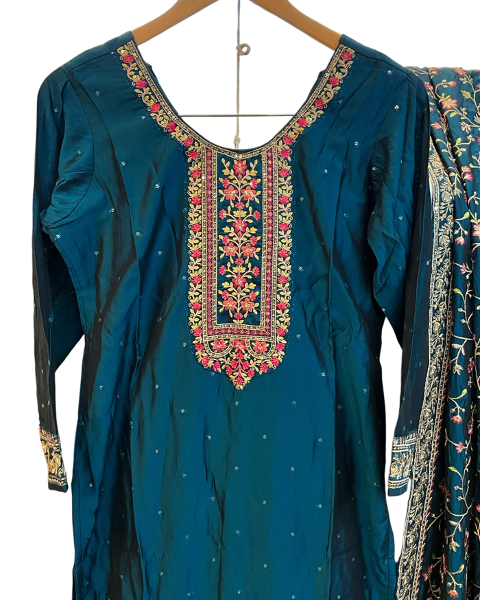 UK 18 / 44" - Teal Blue - Crepe Ladies Trousers Suit - Sangeet / Henna / Temple - OC569 TP