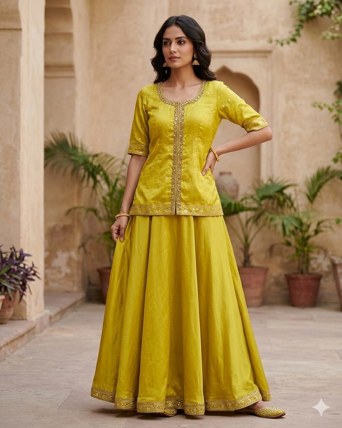 UK 20 / 46" - Yellow - Ladies Sharara / Palazzo Trousers Suit - UK Stock - Sangeet / Henna / Weddings - DIL8640 TP