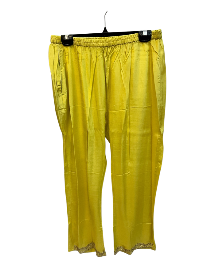 UK14 / 40" - Lemon Yellow - Silky Ladies Trousers Suit - Sangeet / Henna / Temple - KCS250190 TY