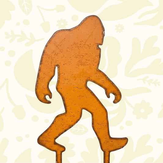 Forager Provisions LTD iron Bigfoot garden stake with a rustic orange finish for outdoor planter decoration