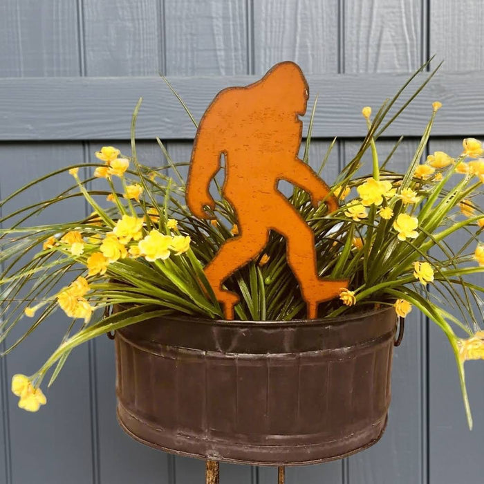Forager Provisions LTD iron Bigfoot silhouette garden stake planter decoration in a rustic brown finish