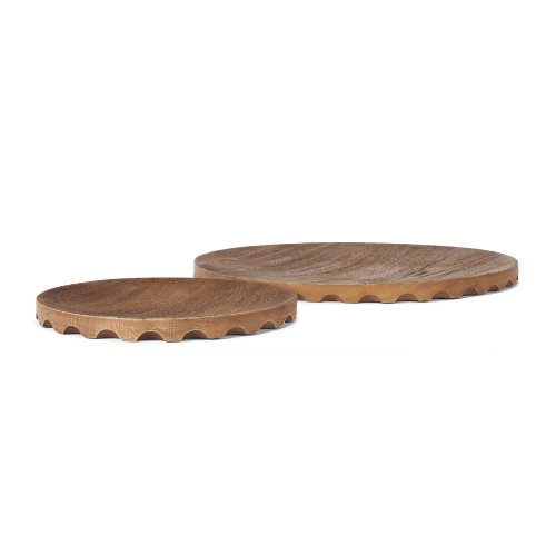 Waverly Round Light Brown Wood Scalloped Edged Trays | Two Sizes - Magnolia Lane co. Home + Garden + Gift