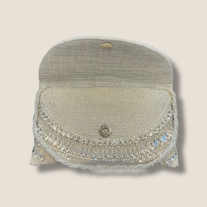 White Finish - Rich Hand Embroidered Clutch Bag / Handbag -Bollywood / Weddings - AKB238 05KP25