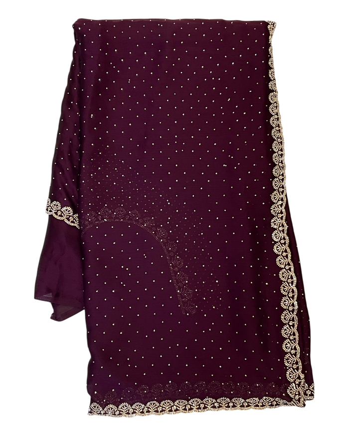 Wine - Rich Saree with Stone Work Border and Blouse Piece - UK stock - 24hr Dispatch - RS2509 VA