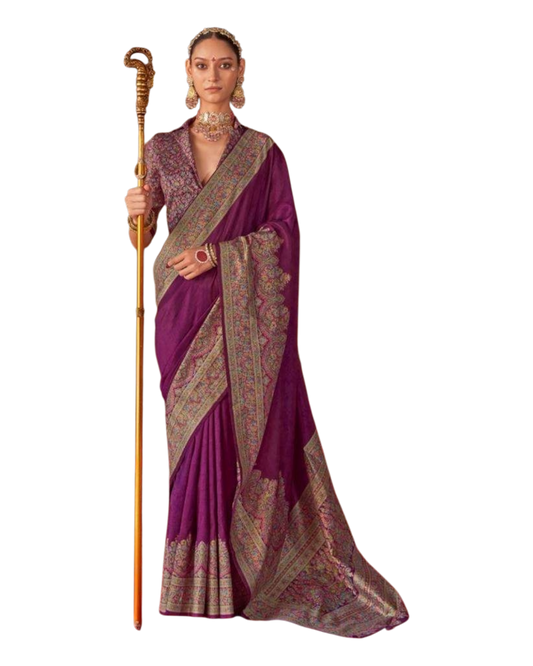 Wine - Traditional Block Printed Dupion Silky Saree with Blouse Piece - UK Stock - 2/3 days Delivery  12KC25 K910