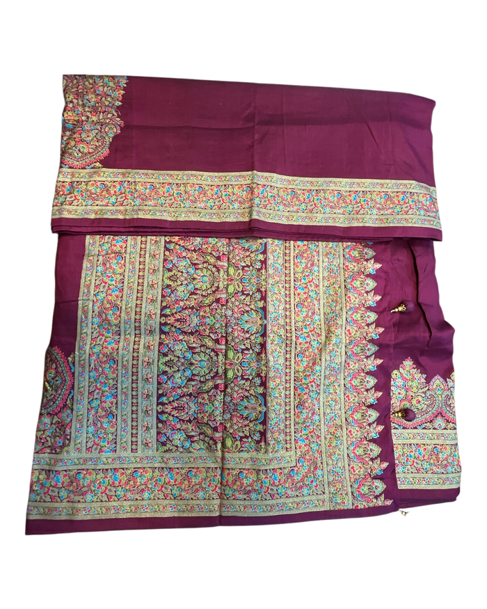 Wine - Traditional Block Printed Dupion Silky Saree with Blouse Piece - UK Stock - 2/3 days Delivery  12KC25 K910