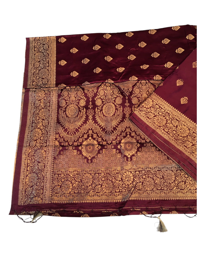 Wine - Traditional Handloom Banarasi Sari / Saree - with Blouse Piece - SN2404 11VC24