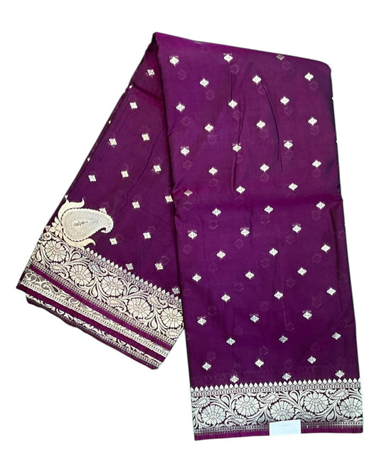 Wine / Purple - Classic Banarasi Soft Silky Saree with Blouse Piece - UK stock - 24hr Dispatch - UST2501 VT
