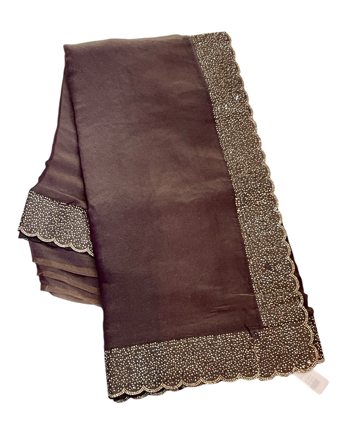 Wine / Purple - Classic Saree with Stone Work Border and Blouse Piece - UK stock - 24hr Dispatch - RS2538 VP