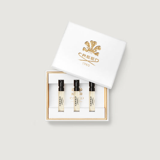 White & Gold Women's 3-Piece Creed Sample Set - Open Box Top View | Creed Boutique