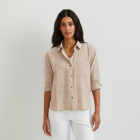 Women's Cotton Slub Long-Sleeve Shirt-Tan-Regular-C1