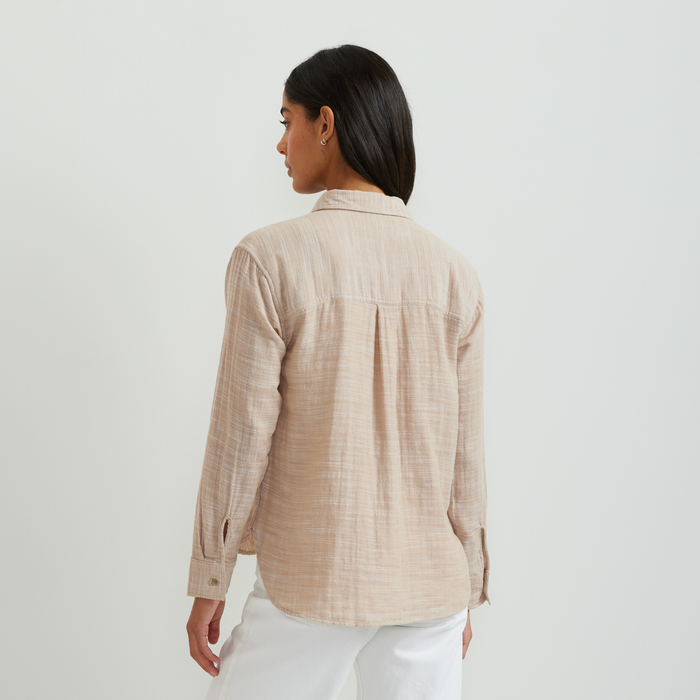 Women's Cotton Slub Long-Sleeve Shirt-Tan-Regular-F1