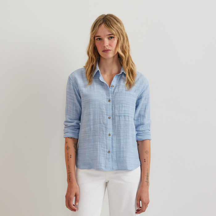 Women's Cotton Slub Long-Sleeve Shirt-Slate Blue-Regular-C1