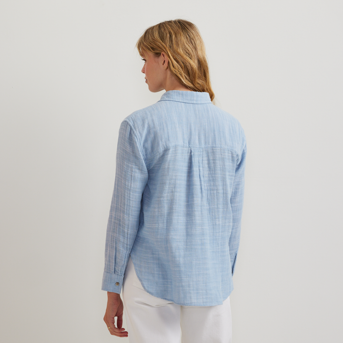 Women's Cotton Slub Long-Sleeve Shirt-Slate Blue-Regular-F1