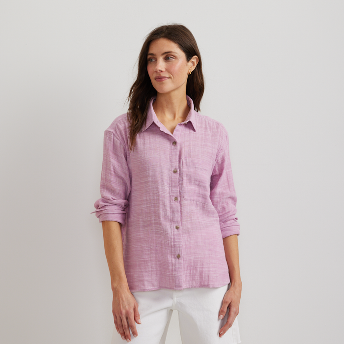 Women's Cotton Slub Long-Sleeve Shirt-Vintage Rose-Regular-C1