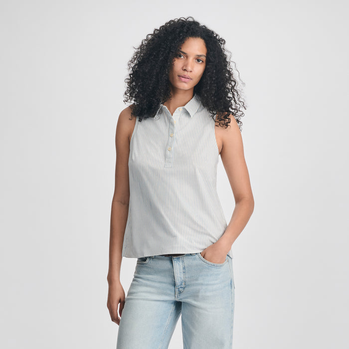 Women's Departure Collared Tank-Blue Smoke-1