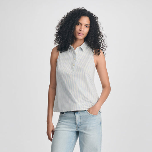 Women's Departure Collared Tank-Blue Smoke-1