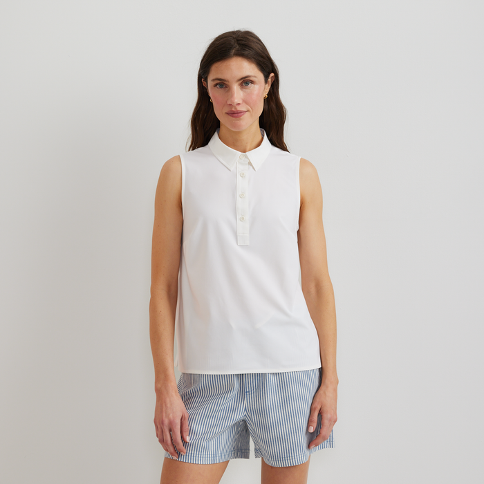 Women's Departure Collared Sl Tank-Snow-Regular-C1