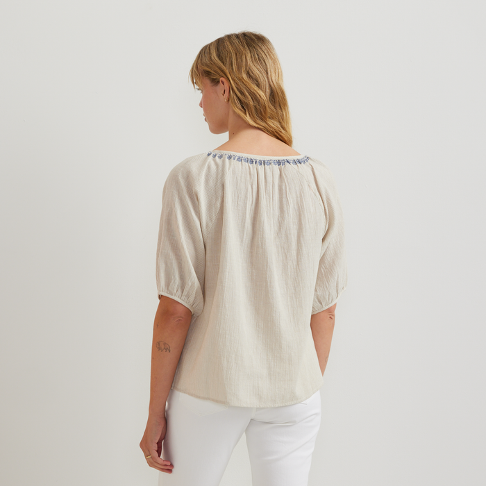 Women's Embroidered Trim Shirt-Pumice-Regular-F1