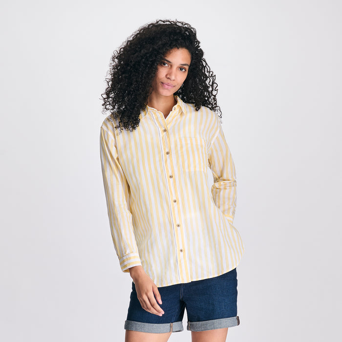 Women's Poplin Button Down Shirt-Yellow-3
