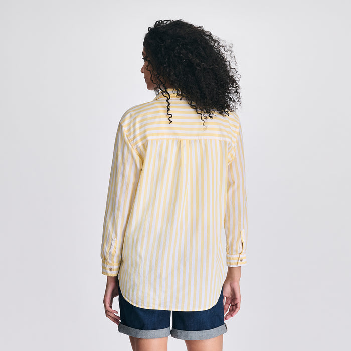 Women's Poplin Button Down Shirt-Yellow-4